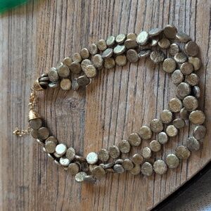 Bronze coin pearl necklace 16" with 2" extension 3 strands LOT 1092